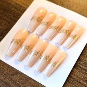 24 pcs white cream gold ombre french tip long coffin press on nails